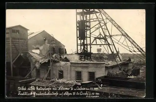 AK Ossegg, Zerstörtes Gebäude nach der furchtbaren Grubenkatastrophe auf Nelson III