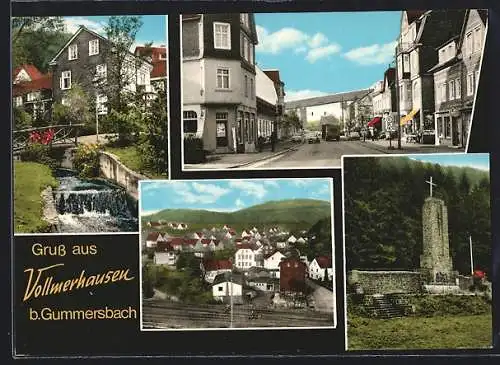 AK Vollmerhausen / Gummersbach, Ehrenmal, Teil- und Gesamtansicht der Ortschaft