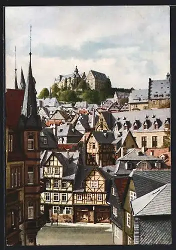 AK Marburg, Blick auf die Altstadt und Landgrafenschloss