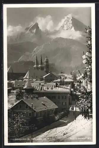 AK Berchtesgaden, Ortsansicht mit Watzmann im Winter