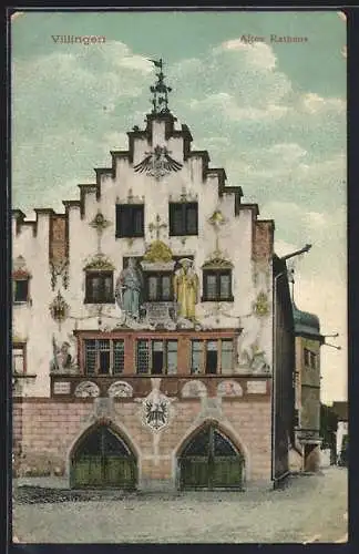 AK Villingen / Schwarzwald, Fassade des Alten Rathaus mit Figuren