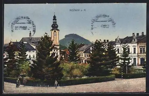 AK Rotnov p. R., Ortsansicht mit der Kirche