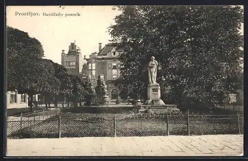 AK Prostejov, Havlickuv Pomnik, Parkanlagen mit Statue