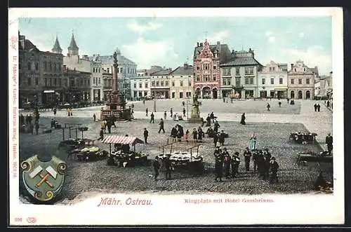 AK Mähr. Ostrau, Ringplatz mit Hotel Gambrinus