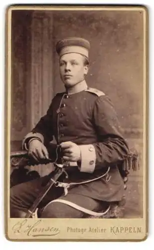 Fotografie L. Hansen, Kappeln, Soldat Joh. Johannsen in Uniform Rgt. 9 mit Säbel