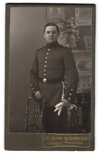 Fotografie H. Ohm, Sangerhausen, junger Soldat in Uniform Rgt. 14 mit Bajonett