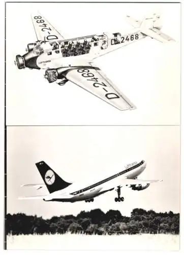 Fotografie IN-Press, Ort unbekannt, Lufthansa Flugzeug Junkers JU52 /3m und Airbus A310