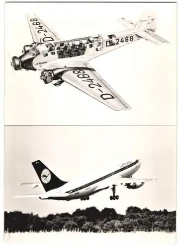 Fotografie IN-Press, Ort unbekannt, Lufthansa Flugzeug Junkers JU52 /3m und Airbus A310