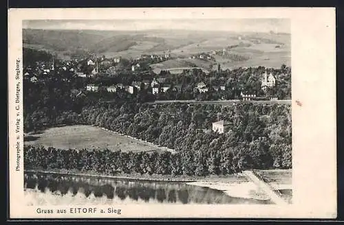 AK Eitorf, Panorama mit Bahnhof, um 1900