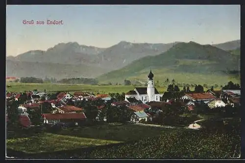 AK Endorf / Chiemgau, Teilansicht mit Kirche