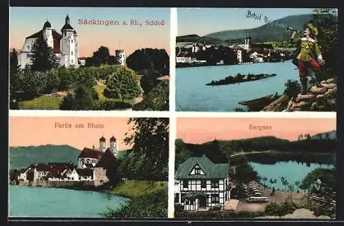 AK Bad Säckingen, am Schloss, Bergsee, Kirche vom Rhein aus