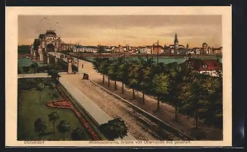 AK Düsseldorf, Rheinpanorama und Brücke von Oberkassel aus gesehen