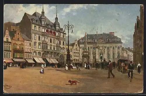 Künstler-AK Bonn, der Marktplatz mit dem Rathaus