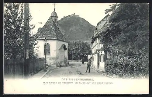 AK Rhöndorf /Siebengebirge, Alte Kirche mit Blick auf den Drachenfels
