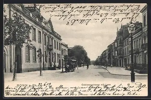 AK Bonn, Coblenzerstrasse mit Lese & Pferdebahn