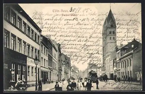 AK Köln-Deutz, Freiheitstrasse mit Geschäften und Turmgebäude