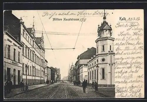 AK Köln-Kalk, Mittlere Hauptstrasse mit Passanten und Geschäften