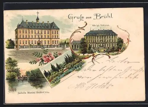 Lithographie Brühl / Köln, Kgl. Schloss, Ursulinen-Pensionat