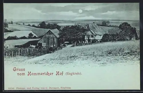 Mondschein-AK Hommerich /Siegkreis, Hommericher Hof mit Fernblick