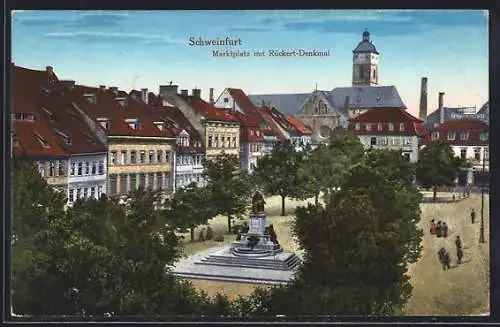 AK Schweinfurt, Marktplatz mit Rückert-Denkmal