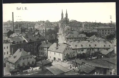 AK Hof / Bayern, Stadtansicht mit Kirche und Hinterhöfen