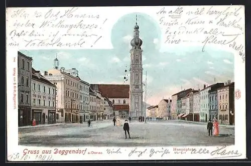 AK Deggendorf a. Donau, Hauptplatz mit Kirche