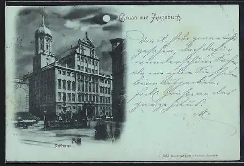 Mondschein-AK Augsburg, Rathaus