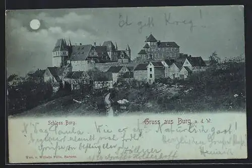 AK Burg a. d. W., Ortsansicht mit Schloss Burg
