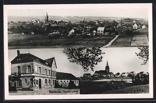 AK Buchholz /Westerwald, Teilansicht, Gasthaus zur Post, Kirche