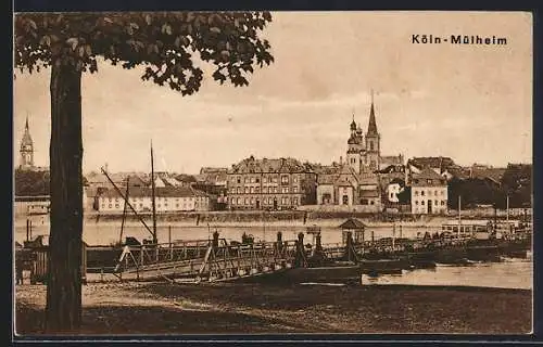 AK Köln-Mülheim, Uferaprtie mit Kirche