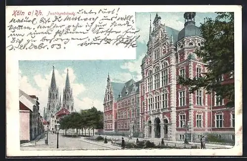 AK Köln a. Rh., Justizgebäude mit Kirche