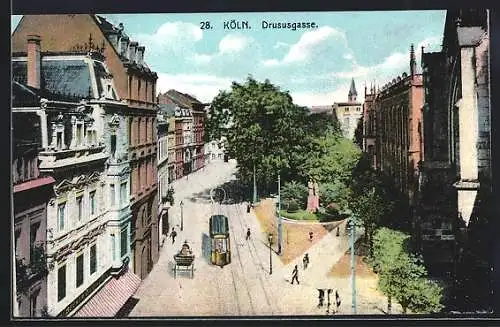 AK Köln, Blick in die Drususgasse, Strassenbahn