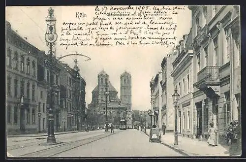 AK Köln, Gereonstrasse mit St. Gereonskirche und Strassenbahn