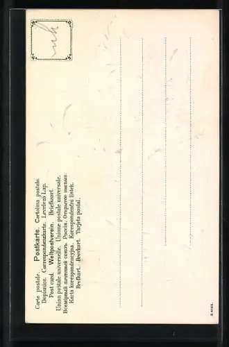 AK Süsse Katze in einem Weidenkorb mit Schleife