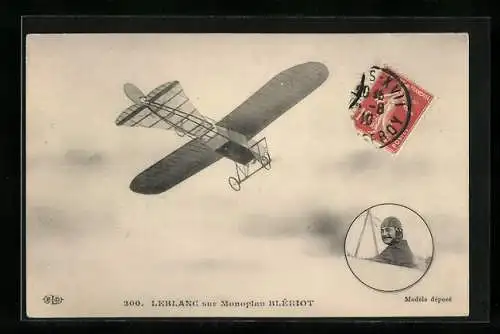 AK Aubrun sur Monoplan Bleriot, Pilotenportrait und Flugzeug