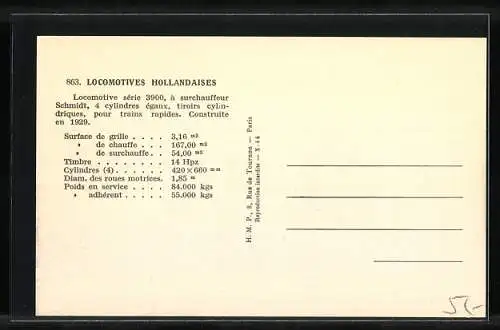 AK Niederländische Lokomotive der Serie 3900, gebaut 1929