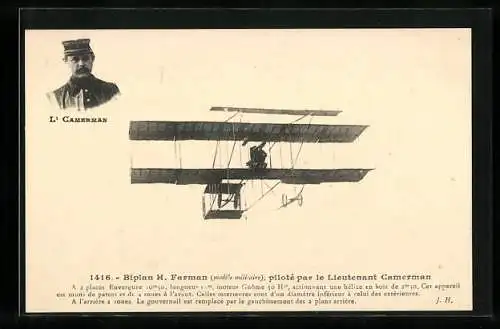 AK Biplan H. Farman, pilote par le Lieutnant Camermann, Grand Meeting d`Aviation