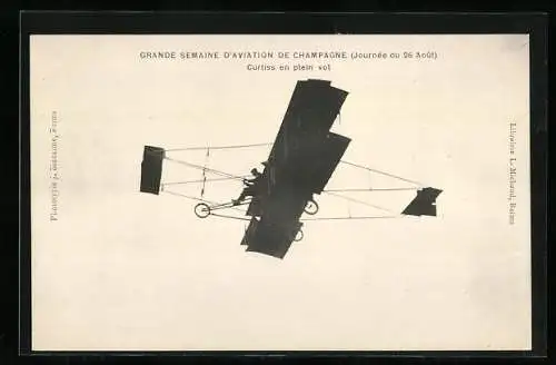 AK Grande Semaine d`Aviation de Champagne, Curtiss en plein vol, Doppeldecker-Flugzeug