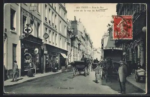 AK Paris, Rue du Bac prise de la rue de Babylone, Strassenpartie