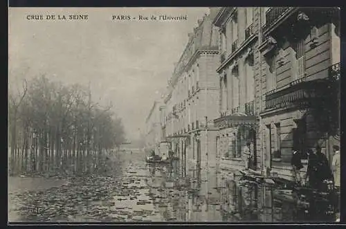 AK Paris, Crue de la Seine Janvier 1910, Rue de l`Universite