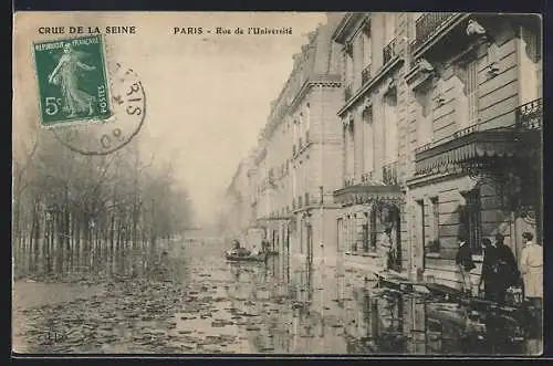 AK Paris, Crue de la Seine Janvier 1910, Rue de l`Universite