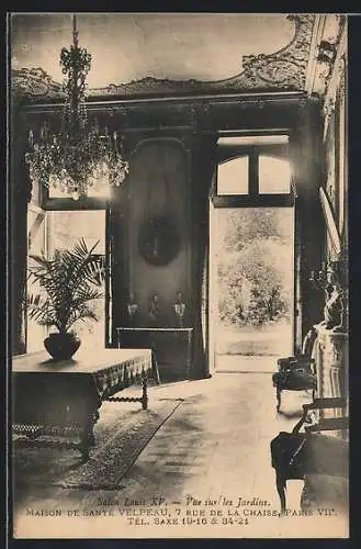 AK Paris, Maison de Santé Velpeau, 7 Rue de la Chaise, Salon Louis XV., Vue sur les Jardins