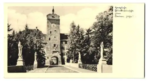 Mini-AK Waldshut am Hochrhein, Oberes Tor mit Brücke und Statuen