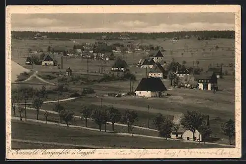 AK Zinnwald-Georgenfeld, Ortsansicht mit Blick auf das Kurhaus