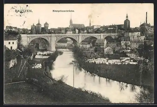 AK Bautzen, Panorama mit Kronprinzenbrücke