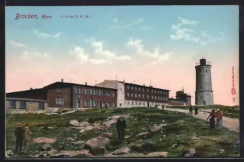 AK Brocken /Harz, Ansicht mit Wanderern