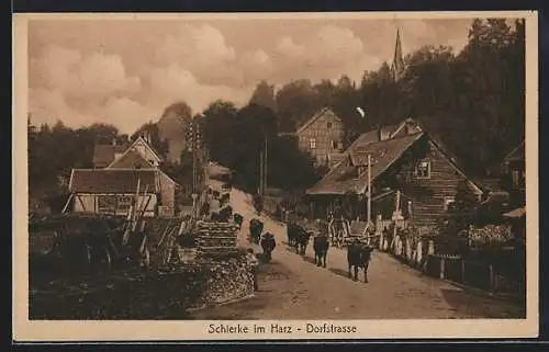 AK Schierke, Dorfstrasse mit Ochsen