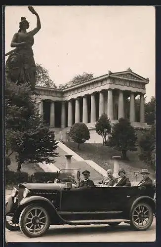 AK Auto Benz, Fahrzeug mit offenem Verdeck vor Bavaria und Ruhmeshalle, 1928
