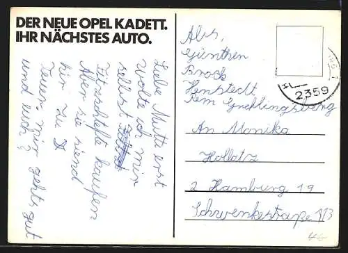 AK Auto-Reklame für Opel Kadett in rot