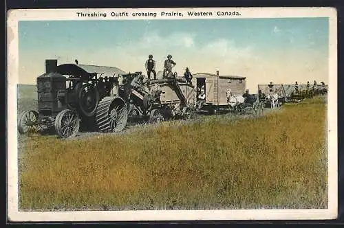 AK Zugmaschine zieht Wagen eines Siedler-Treks, Threshing Outfit crossing Prairie, WesternCAnada